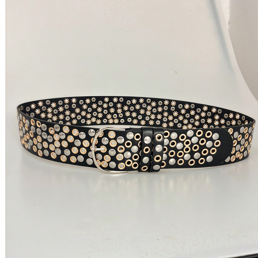 Streetwear Brand Jeans - Punk Hollow Eyelet Rivet Belt Trendy